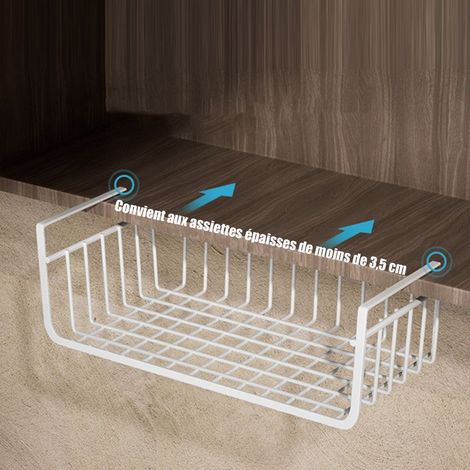 Panier de rangement sous étagère en métal – Fer de qualité supérieure – Résistant à la rouille – Pour cuisine, bureau, garde-manger, bibliothèque (1/2)