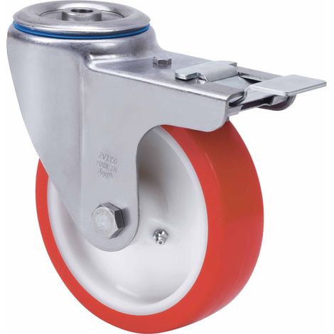 rueda giratora aguj.m10 fr.inox.20zvlifd100-po nylon blanco-poliur.rojo liso