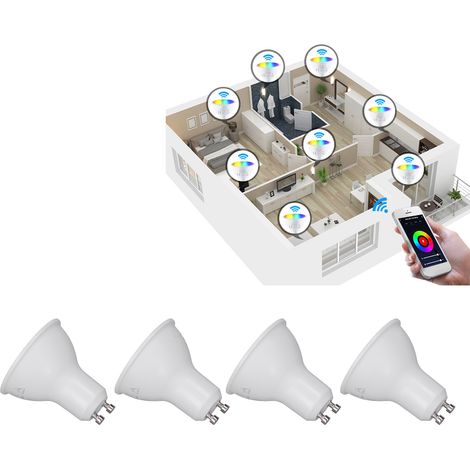 Ampoule LED intelligente WiFi avec application de minuterie, réglage de l'intensité et de la couleur, projecteur WiFi intelligent 220-240 V (1/5)