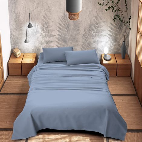 Completo Letto Lenzuola In Microfibra No Stiro Tinta Unita