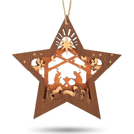 RXIRUCGD Ornement étoile à suspendre pour décorations de sapin de Noël, pendentif de Noël en bois (1/5)