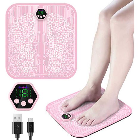 Esterilla de masaje inteligente para pies con 19 niveles de modos, estimulador EMS, cojín de vibración para alivio del dolor muscular, almohadilla de masaje físico para piernas, color rosa. (1/4)