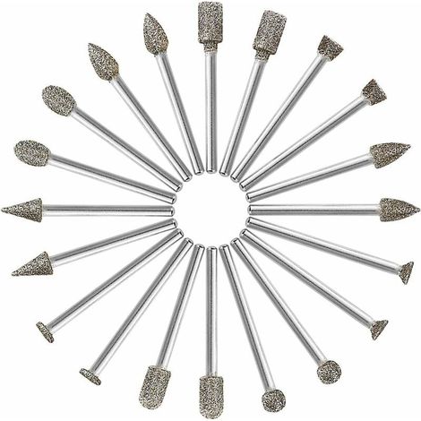 Ensemble de broches diamantées polyvalentes pour outils rotatifs, assortiment de broches de meulage de formes variées pour divers travaux manuels, tige de 1/8 pouce pour une compatibilité universelle (1/5)