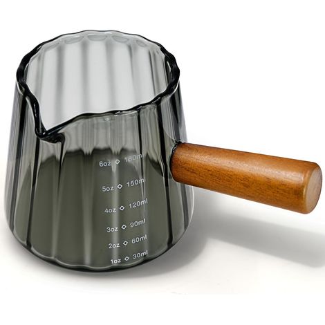 180ml Verre Doseur avec Manche en Bois, Transparents Tasse Avec Ouverture en Forme de V, Verre Mesureur Cuisine à Cocktail, Verres à Expresso, pour Machine à café, Alcool, Café au Lait (1/5)