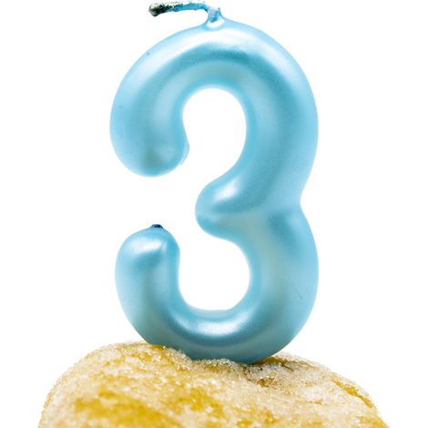 Numero 3 vela de cumpleaños 6 cm Azul claro (1/4)