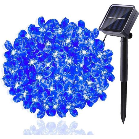 Guirlande lumineuse solaire 50 LED lumières à énergie solaire,guirlandes lumineuses extérieures scintillantes de Noël étanches,lumières de fleurs de fleurs de cerisier (bleu) (1/5)