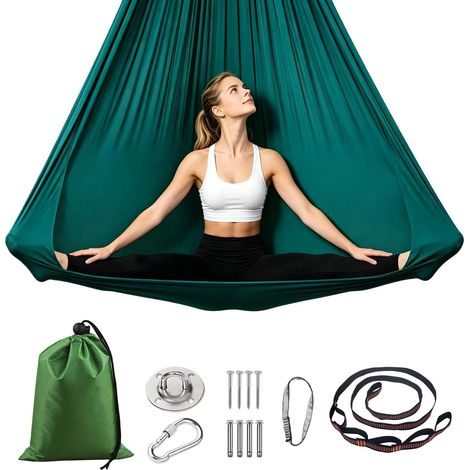 Ensemble de Yoga Aérien, Hamac de Yoga Aérien, Aerial yogas Kit Hamac de aériens Comprend le Tissu Principal, une Sangle d'Extension, un Mousqueton et Accessoires, 200 KG Max, pour Fitness Pilates (1/5)
