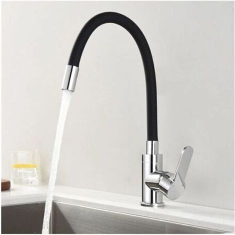Robinet Cuisine Mémoire de Forme Mitigeur d'évier Courbe en Silicone Noir Robinetterie Chromé Mitigeur Cuisine Flexion Arbitraire Pivotant 360° (1/5)