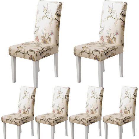 Stuhlhussen 6er Set Jacquard für Esszimmerstühle, Schwingstühle, Universalbezug, Braun Blumen (1/5)