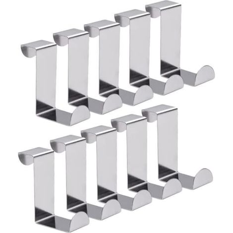 SABIR-Crochets de porte en acier inoxydable argenté - Patères - Lot de 10 - Argent