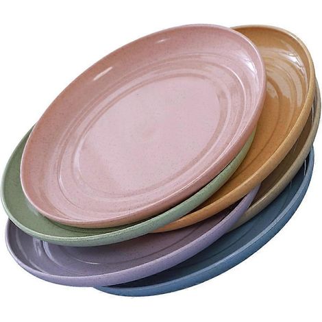 Ensemble de 6 plateaux ronds multifonctions en paille pour le service des aliments (1/5)