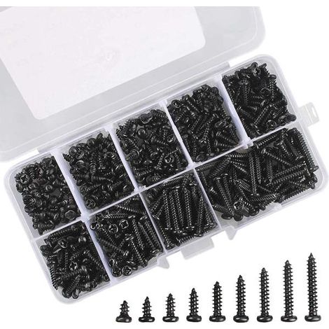 Vis autotaraudeuse noire M3, lot de 450 vis autotaraudeuse à tête ronde en acier inoxydable pour bois tendre Métal 9 Données techniques (1/5)