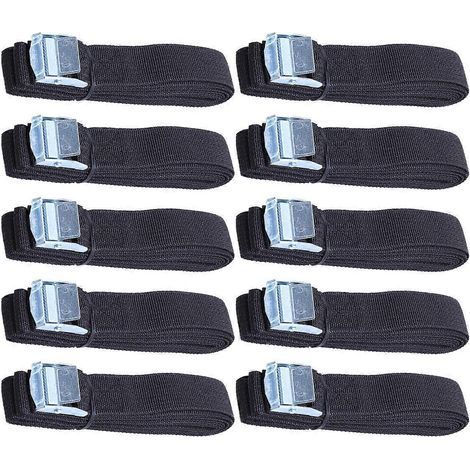 Set mit 10 Spanngurten mit Stahlschnallen aus dickem, schnell lösbarem Nylon zur Befestigung von Ladung, Gepäck oder einem Kajakträger auf dem Autodachgepäckträger (schwarz) – 250 x 2,5 cm – Schwarz (1/4)