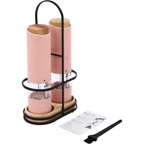 2 Moulins automatiques LED et Grossièreté Réglable Set Moulins à Sel et Poivre électrique Acier brossé Inox Finesse de broyage réglable, Meules en Céramique, pour épices séchées (rose) (1/5)
