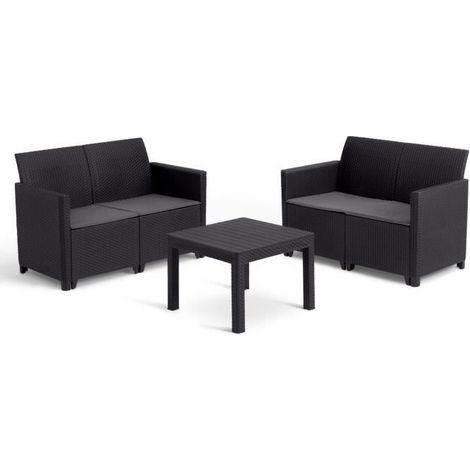 Keter – Salon de jardin modulable en résine tressée – Noir – 4 places – Table basse incluse – Résistant aux intempéries et anti-UV (1/5)