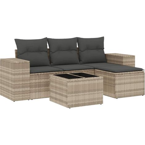 Maison Exclusive - Set de sofás jardín y cojines 5 pzas ratán sin (1/5)