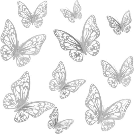 Autocollants Muraux Papillons 3D - Décor Détachable pour Intérieur - Argent et Or Rose - 24 Pièces (8x8 cm 8x10 cm 8x12 cm) (1/5)