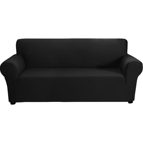 Housse extensible pour canapé 3 places en tissu soyeux, antidérapante et douce, lavable, idéale pour le salon, les enfants et les animaux (Noir) (1/5)
