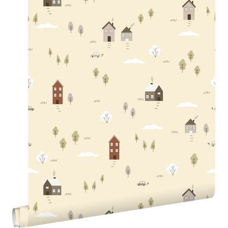 papier peint jolies petites maisons jaune - ESTAhome (1/5)
