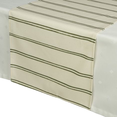 Decoris® Tischläufer Beige grün gestreift 32 x 140 cm - Polyester-Baumwolle
