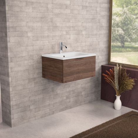 Inda - Meuble de salle de bain L.60 avec vasque mate / Chêne brun (1/5)