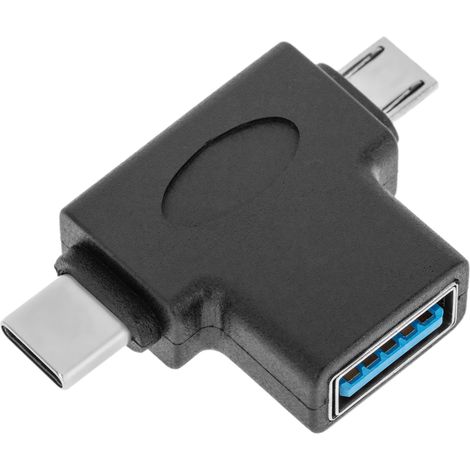 BeMatik - Adaptateur USB 3.0 en forme de T vers Micro-USB et USB Type-C (1/5)