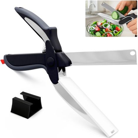 Tijeras de cocina dos en uno con hojas de acero inoxidable y una tabla de cortar de plástico con cierre de seguridad (1/5)