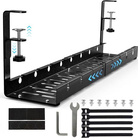 Canal De Gestion De Cables - Acier Carbone Revêtu De Poudre - Rétractable 30,5 À 55 Cm - Sans Perçage - Pour Bureau À Domicile Ou Professionnel - Kit Complet