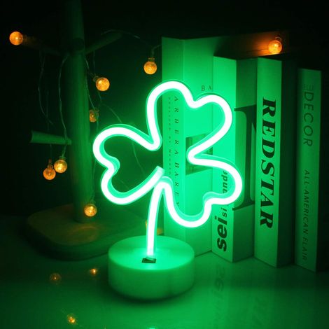 MINKUROW Kokosnussbaum-Neonlicht mit LED-Basis, Neonpalme, USB-/Batterielicht, Dekoration, Nachtlicht, Schlafzimmerdekoration, Ladendesign, Urlaub, Sommer, Strand, Feier, Partyzubehör (grüner Klee) [E (1/5)