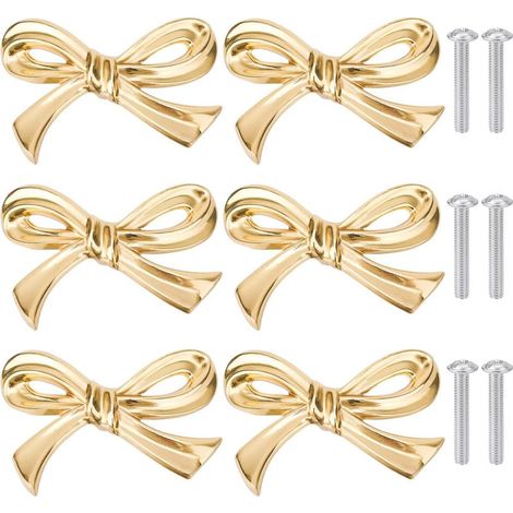 Set of 6 Gold Brass Knot Furniture Knobs – Vintage Decorative Handles for Drawers, Dressers, Cupboards and Wardrobes (1/5)