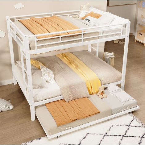 Lit superposé enfant 204x146x160.5 cm blanc en métal avec lit gigogne (1/5)