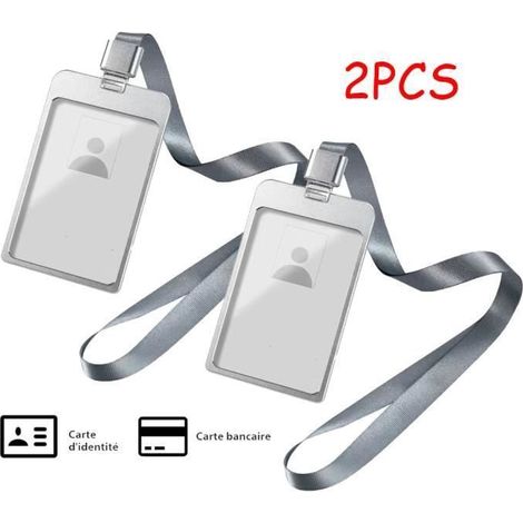 Porte Badge,Porte-carte d'identité de travail transparent double face,porte-carte de travail en Métal,étiquette de nom vertical,2pcs