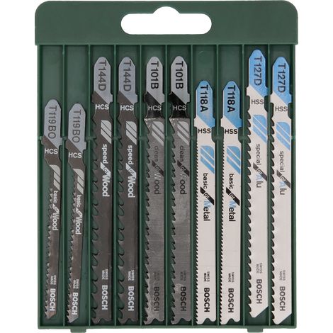 Bosch Coffret 10 Lames scie sauteuse Emm. en T , Bois & Métal
