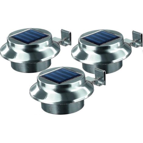 Gouttière lumineuse solaire Acier inoxydable - Lot de 3 pour extérieur Sans fil Éclairage, Fer, Argent (1/5)