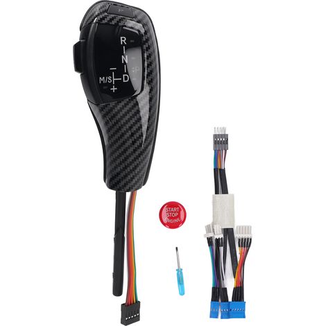 Pommeau de levier de vitesse LED, Kit de rénovation de tête de levier de vitesse avec bouton d'arrêt de démarrage du moteur pour E61 E60 E46 LHD Style Fiber de carbone (1/5)