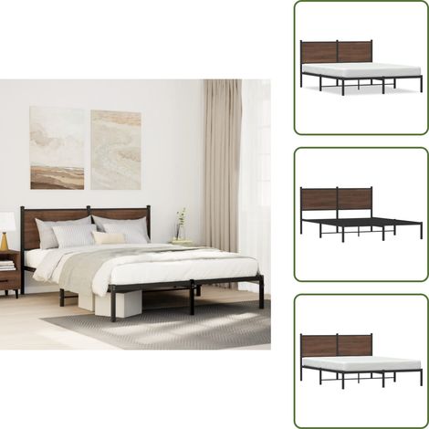 Letto con doghe in metallo - vidaXL Giroletto senza Materaso in Metallo Rovere Marrone 150x200 cm - Letto con supporto schiena
