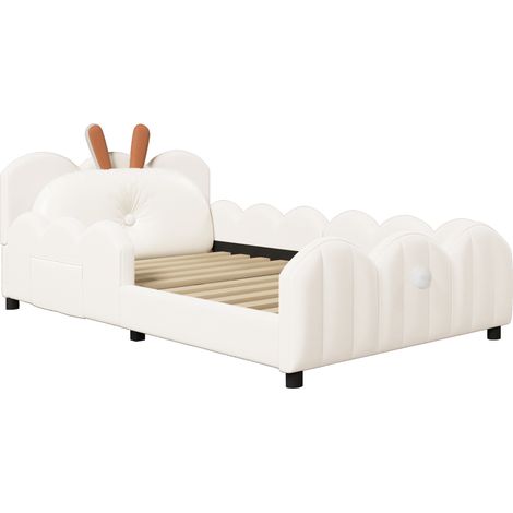 Cama plataforma tapizada 90x200 cm beige con cojín de conejo (1/5)