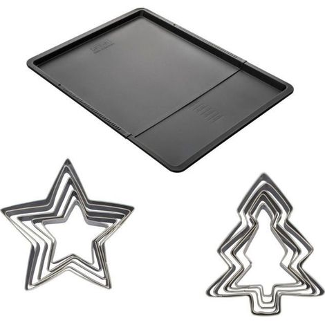 Plaque à pâtisserie extensible - KAGOLOW - 10 emporte-pièces de Noël - Formes étoiles et sapins - 5 tailles différentes (1/5)