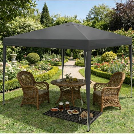 Gazebo pieghevole regolabile 3x3 m con borsa per il trasporto, tetto in tessuto Oxford impermeabile e resistente ai raggi UV, colore antracite. (1/5)
