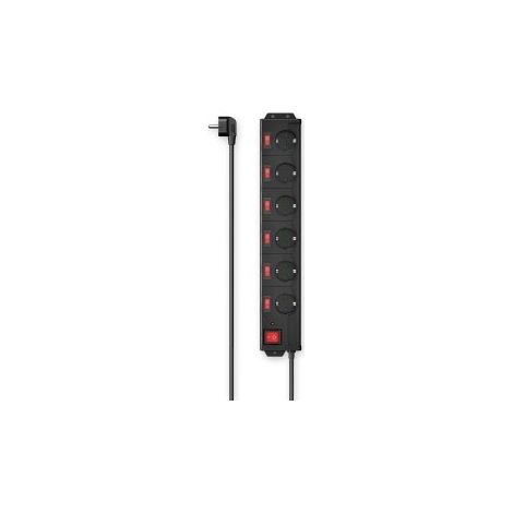 REGLETA ALIMENTACION HAMA CON 6 TOMAS INTERRUPTOR INDIVIDUAL Y COMUN 1,4m COLOR NEGRO