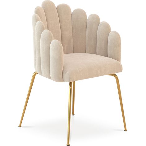Glam Esstischstuhl im Muscheldesign aus Samt - Goldene Beine - Shell Beige