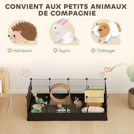 Enclos pour petits animaux, cage à lapin modulable 12 panneaux avec tapis étanche, en acier, 120 x 60 x 40 cm, noir (1/5)