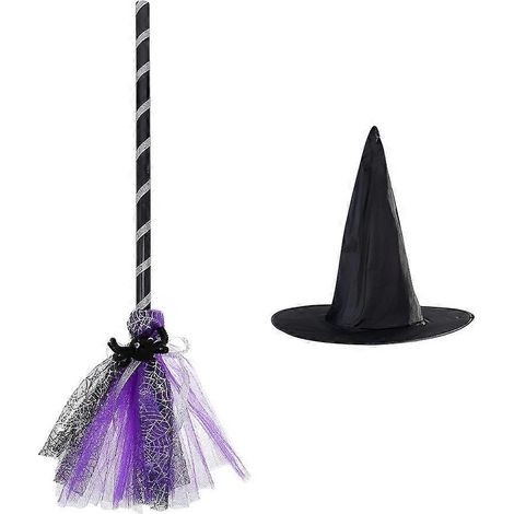 1 ensemble de balai et chapeau de bal masqué, accessoire de déguisement de sorcière pour Halloween et cosplay.-60CM-Purple