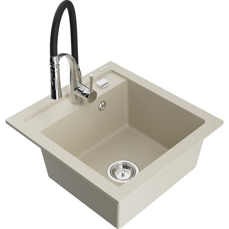 Mexen Vito 1-Becken-Granit-Spüle mit Mischbatterie Aster, Beige - 6503-69-73450-07