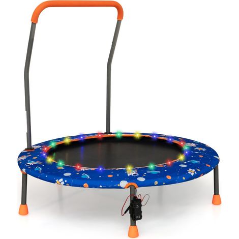 Trampoline pour Enfants Ø92CM Lumineux avec Poignée Amovible Charge 25KG pour Sports de Saut Intérieur Extérieur Bleu CW9282 Maison Chic (1/3)