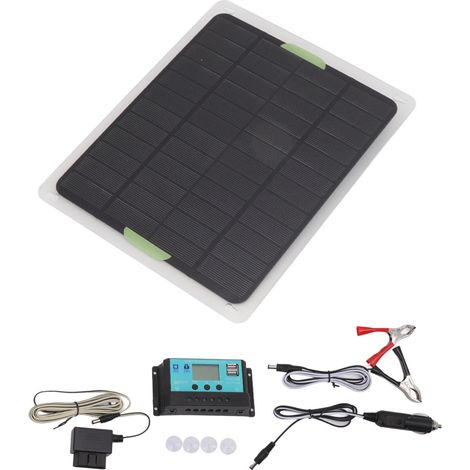Kit de contrôleur de panneau solaire double USB comprenant un panneau solaire en silicium monocristallin de 5 W, 18 V, 50 A et un contrôleur de charge MPPT, adapté à la charge en extérieur. (1/5)