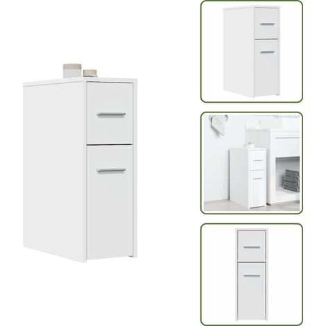 Badschrank Schmal mit Rollen Weiß Holzwerkstoff - Schmaler Badezimmerschrank - Badezimmerschrank Schmal - Schmale Badezimmerschränke - Hoher Badezimmerschrank (1/5)