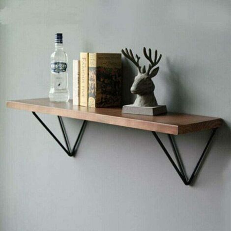 Set mit 2 geometrischen, prismenförmigen, dreieckigen Metallregalhalterungen im Mid-Century-Modern-Stil - Schwarz - 10 cm - Wandmontage (Holzregalböden nicht enthalten)