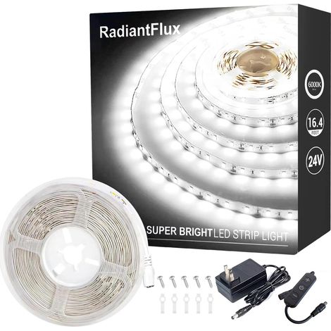 Bande LED blanche pour chambre, petite bande LED à intensité variable de 5 m (16,4 pi), ruban LED flexible ultra lumineux pour la décoration de la chambre, de la maison, du salon, de la cuisine ou du (1/5)