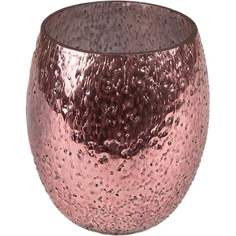 Photophore en Verre Rose 8 x 9 cm Bougeoir Rond Romantique pour Bougie Chauffe-Plat - PANGIVO